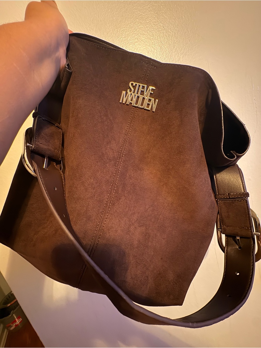 Steve Madden Dark Brown Suede Messenger Bag